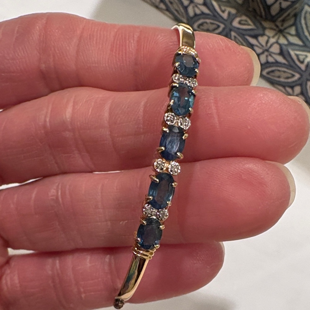 Genuine sapphire and diamond bangle bracelet in 14K gold